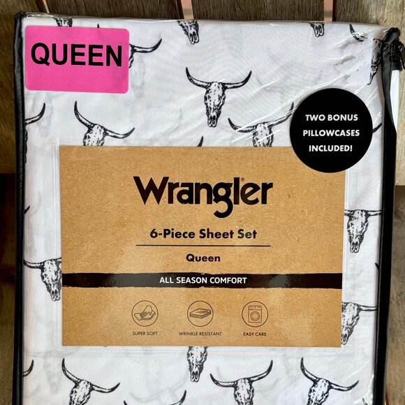 6-pc Wrangler Western Bull / Steer Skulls Queen Size Sheet Set (2 xtra pc's) - Picture 1 of 5